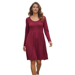 Longyuan Elegant Long Sleeve Wine Dress